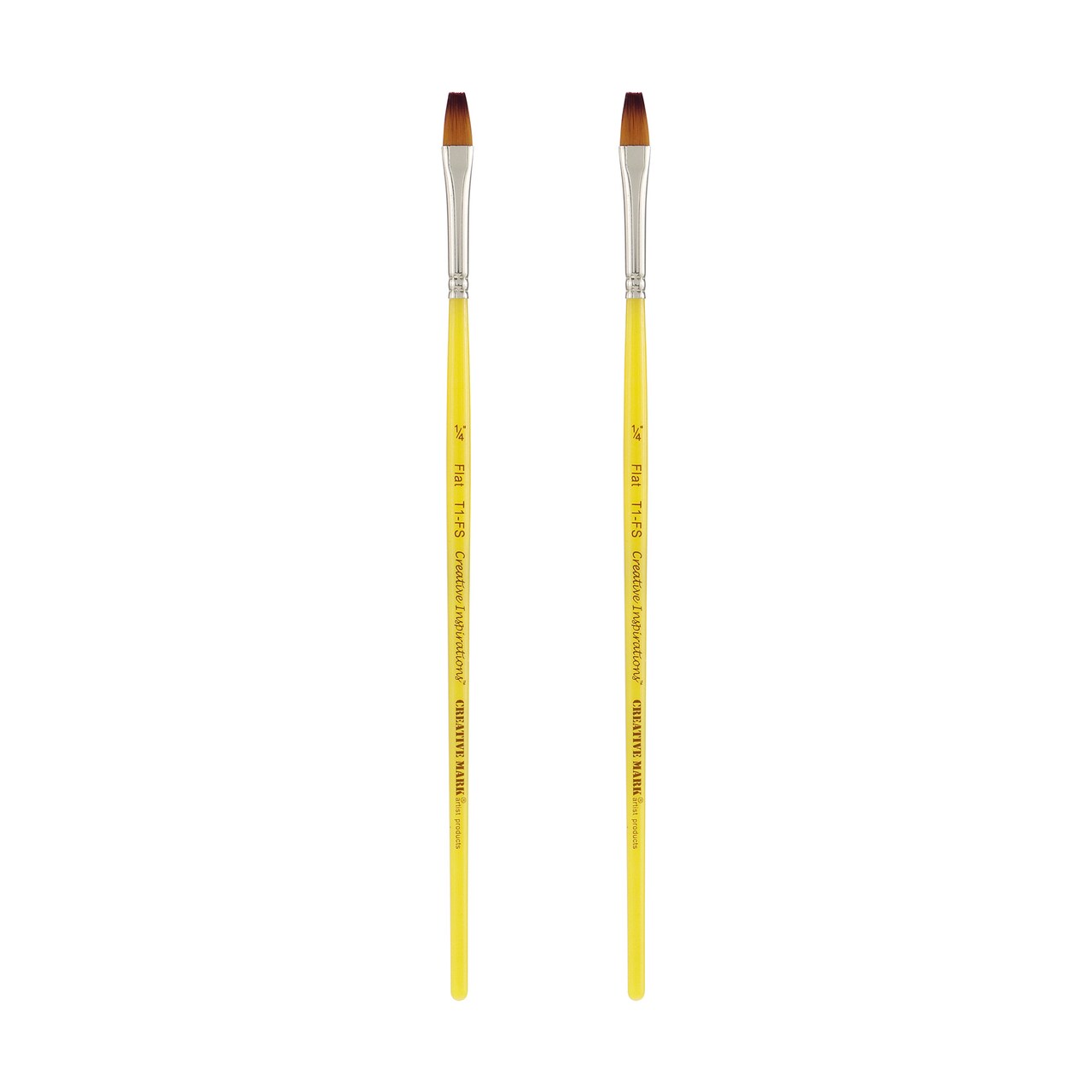 Creative Inspirations Dura-Handle Flat Short Handle Paint Brush Set of 2- Solid Resin Handle, Synthetic Taklon Paint Brushes, Flat Brush for Oils, Acrylics, Watercolors - Handles Will Not Chip or Crack